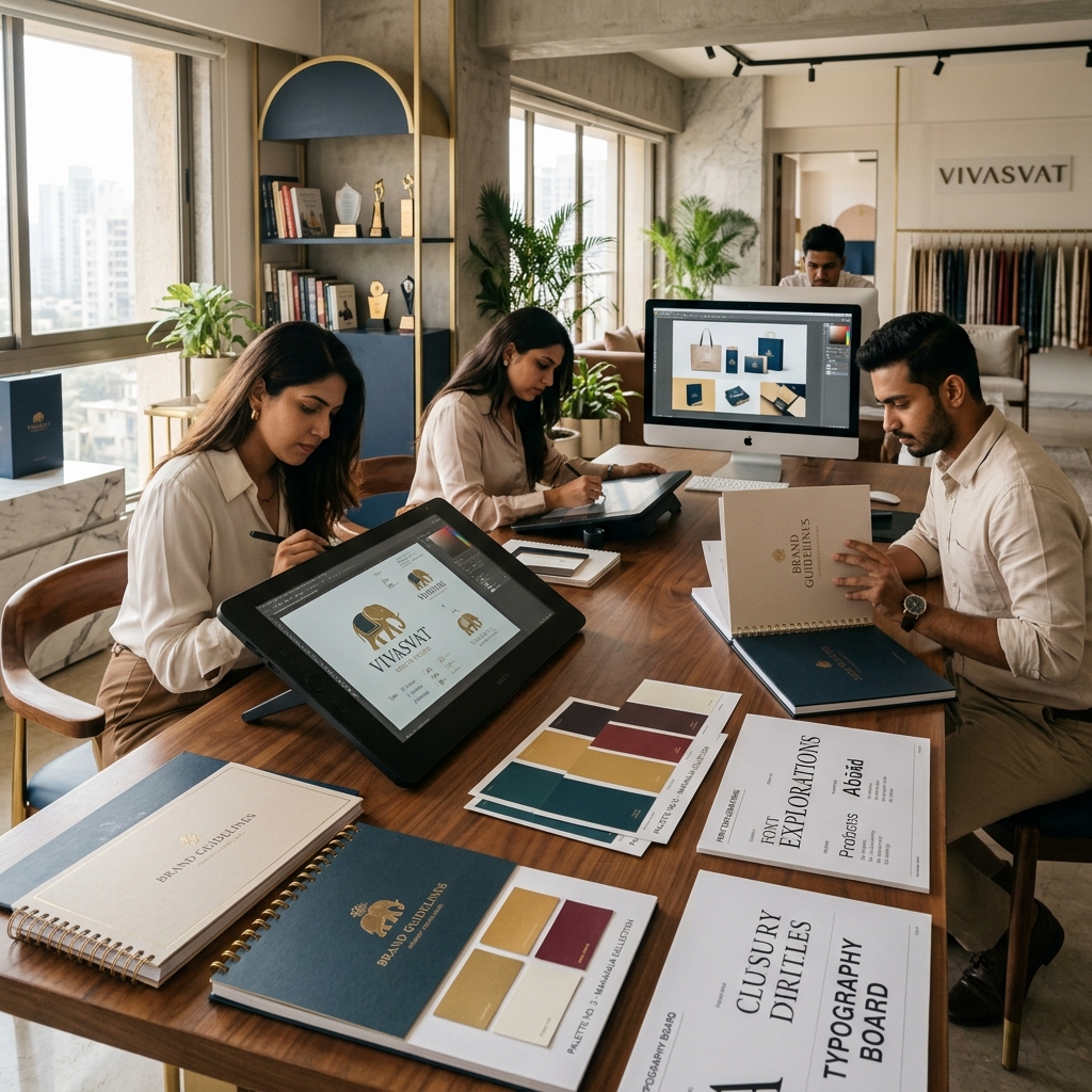 Indian graphic designer creating premium brand identity and logo design in Illustrator