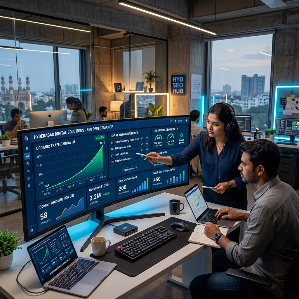 SEO specialist in Hyderabad analyzing Google Search Console keyword rankings