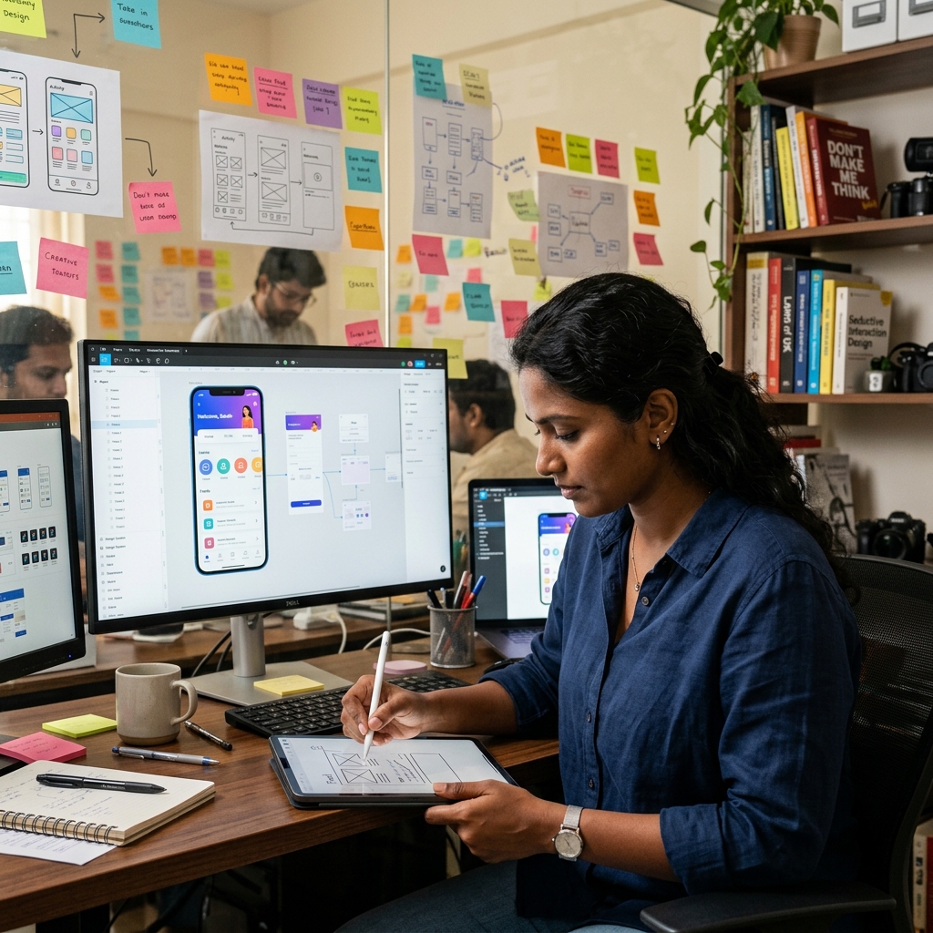UX designer at Cletto Hyderabad wireframing mobile app interface in Figma